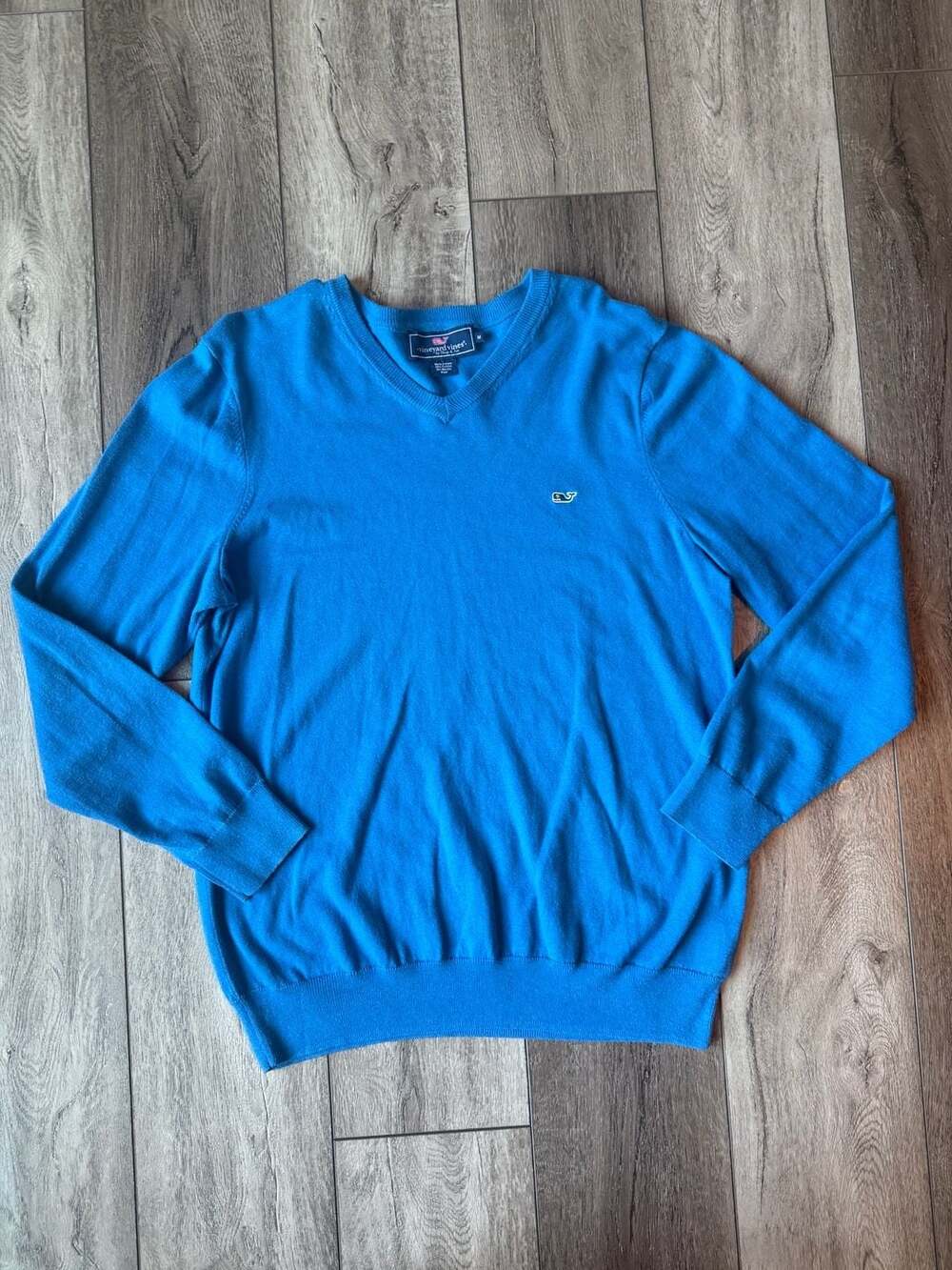 Vineyard Vines V-Neck Sweater Size M Blue Cotton Merino Wool